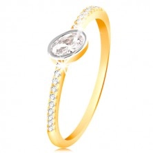 585 gold ring - clear oval zircon in a mount of white gold, zircon line