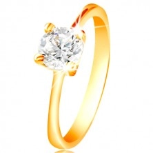 14K yellow gold ring - sparkling clear zircon in an elevated mount