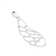 925 silver pendant, contour of an angel wing with a heart at the bottom