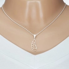 925 silver pendant, contour of an angel wing with a heart at the bottom