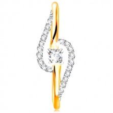 14K gold ring - cclear zircon arches, bigger circular zircon in the middle
