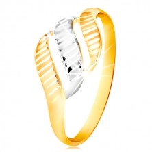 585 gold ring - three waves of yellow and white gold, shiny indents