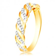 Ring of combined 585 gold - smooth and zircon lines