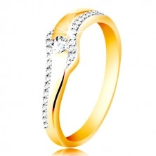 Ring of 14K gold - a wave with clear zircons and sparkling lines on the sides