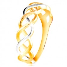 Ring of combined 14K gold - enwtined two-coloured lines