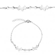Stainless steel bracelet in silver colour, oval rings, dogs and bones