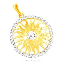 585 gold pendant - sparkling sun in a band of clear zircons