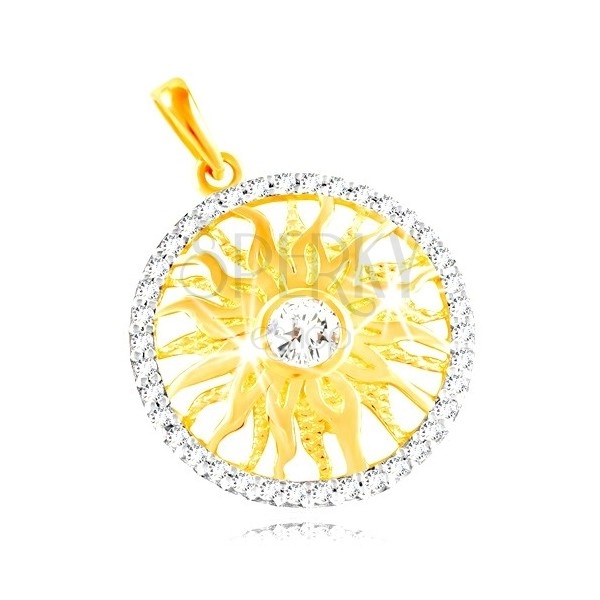 585 gold pendant - sparkling sun in a band of clear zircons
