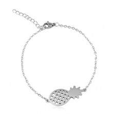Steel bracelet in silver colour, oval rings, shiny pineapple