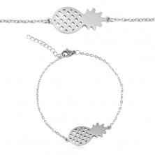 Steel bracelet in silver colour, oval rings, shiny pineapple