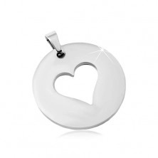 Steel pendant in silver shade, matte circle with a heart cut