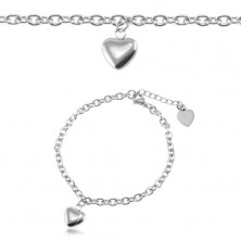 Stainless steel bracelet with oval rings, two hearts, silver colour