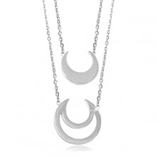 316L steel necklace, smaller and bigger moon crescent, two chains