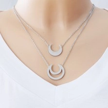 316L steel necklace, smaller and bigger moon crescent, two chains