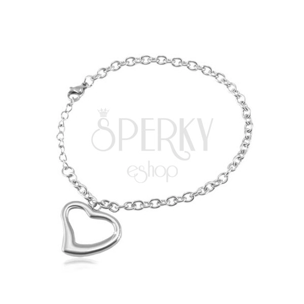 Steel bracelet in silver colour, oval rings, heart contour