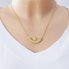 Necklace in golden shade, stainless steel, shiny moon crescent and star