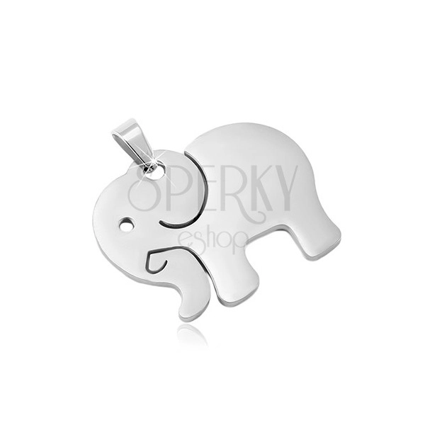 Stainless steel pendant in silver shade, matte elephant with cuts