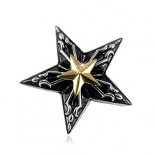 Steel pendant, big black star with a small golden star in the middle