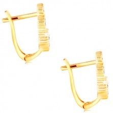 Earrings made of yellow 14K gold - clear zircon snowman, notched edges