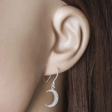 925 silver earrings, moon crescent inlaid with sparkly zircons