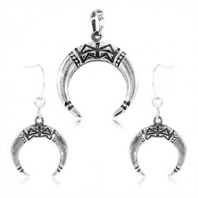 925 silver set - earrings and pendant, incomplete ring decorated with indents