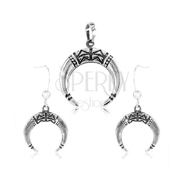 925 silver set - earrings and pendant, incomplete ring decorated with indents