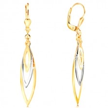 585 gold earrings - three shiny grain contours in yellow and white gold