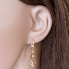 14K gold earrings - shiny two-coloured spiral decorated with tiny indents