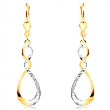 Earrings in combined 14K gold - sparkling two-coloured tear