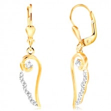 14K gold earrings - angel wing contour with circular clear zircons