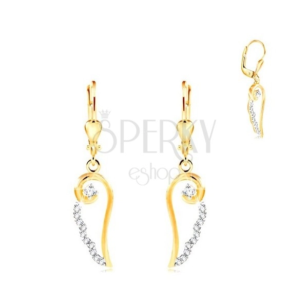 14K gold earrings - angel wing contour with circular clear zircons