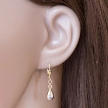 14K gold earrings - shiny drop with matte cut part of white gold