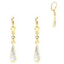 Dangling 14K gold earrings - thin drop with indents and white gold