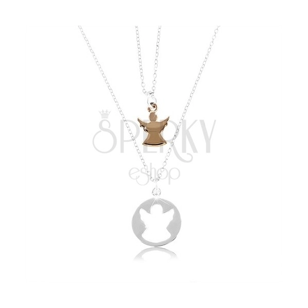 Two 925 silver necklaces - circle with angel-shaped cut and angel in copper colour