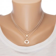 Two 925 silver necklaces - circle with angel-shaped cut and angel in copper colour