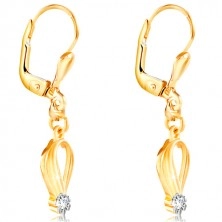 585 gold earrings - drop contour, circular clear zircon in a mount