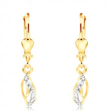 14K gold earrings - thin tear contour, curved zircon line