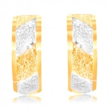 585 gold earrings - sparkling gritted stripes in yellow and white gold
