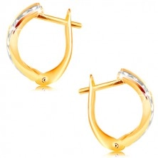 14K gold earrings - shiny arch with refined edges of white gold