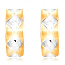 14K gold earrings - matte arch decorated with rhombuses of white gold