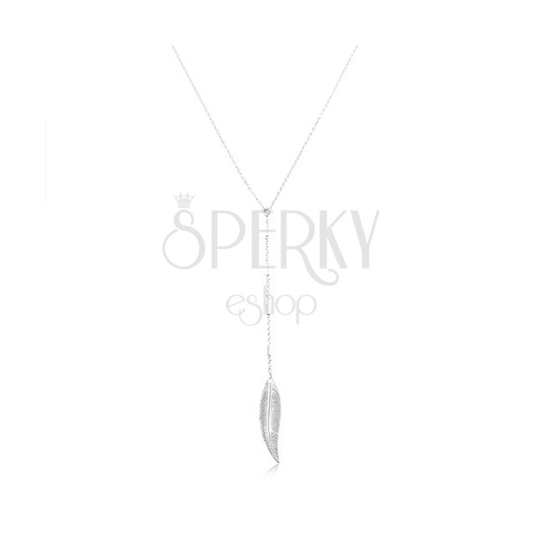 925 silver necklace, thin engraved leaf dangling on a chain