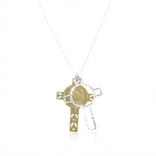 925 silver necklace, engraved cross in gold and silver colour