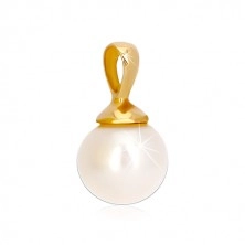 Pendant made of 14K yellow gold – shiny round white pearl 
