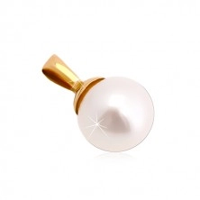 Pendant made of 14K yellow gold – shiny round white pearl 