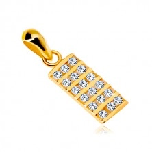 14K yellow gold pendant – rectangle inlaid with clear zircons