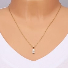 14K yellow gold pendant – rectangle inlaid with clear zircons