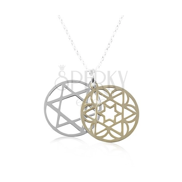 925 silver necklace, carved star in a circle in two colours