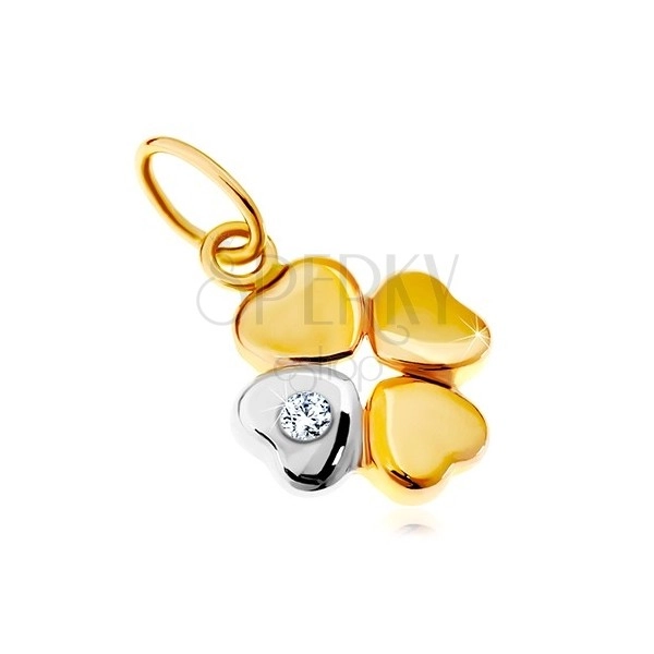 Pendant in 14K gold – quatrefoil for good luck in two colors, clear zircon