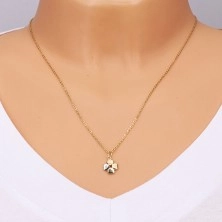 Pendant in 14K gold – quatrefoil for good luck in two colors, clear zircon