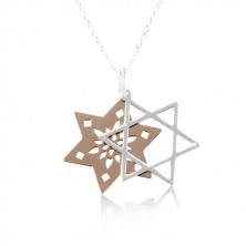 Necklace made of 925 silver, double star with cut-outs, copper and silver colour